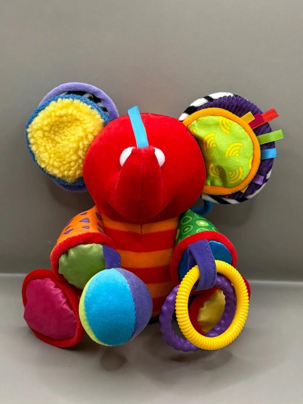 Vintage Lamaze Red Elephant Plush Stuffed Animal Baby Sensory Learning Toy